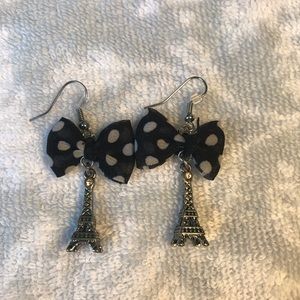 Eiffel Tower and polka dot bow earrings.